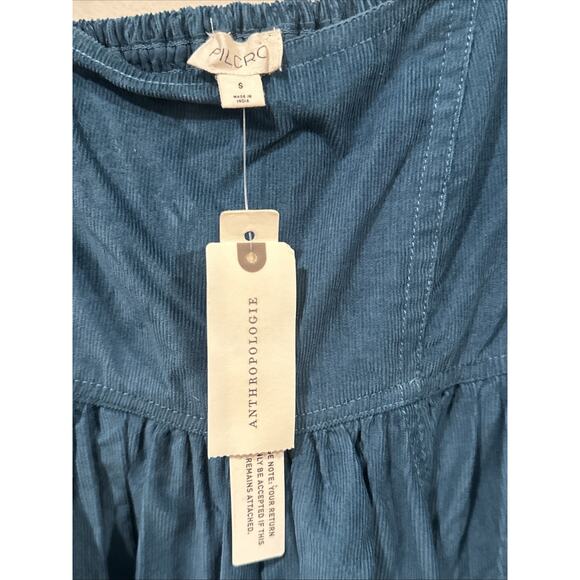 NWT ANTHROPOLOGIE LONG SLEEVES FOREST GREEN CORDUROY BABYDOLL DRESS SMALL 2032 - Picture 4 of 9